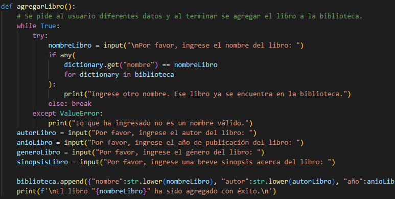 Función para agregar un libro a la biblioteca.
