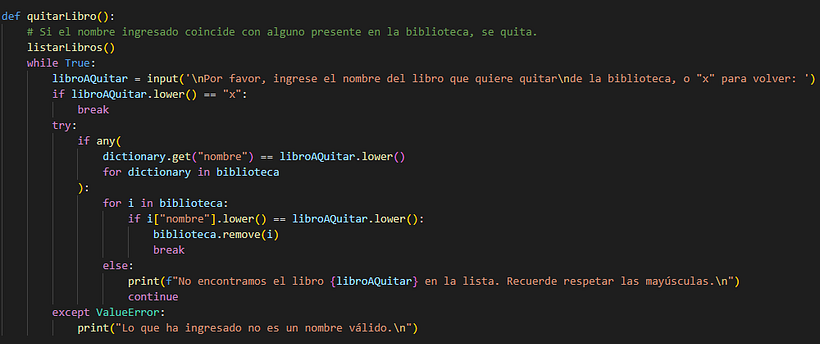 Función para quitar un libro.