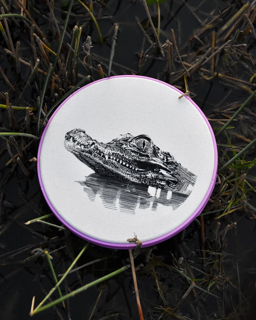 CAIMAN · DIBUJO CON HILO NEGRO 2