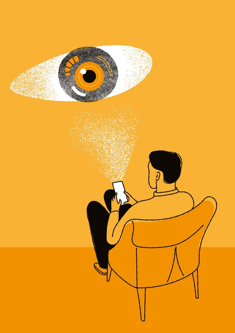 Concept of the phone watching us at home (everyday life).