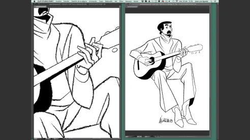 Correcting details in one window and viewing the complete image in the other window