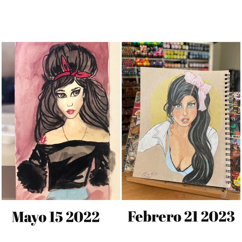 Amy Winehouse Mi inicio y mi avance. Lapices de color