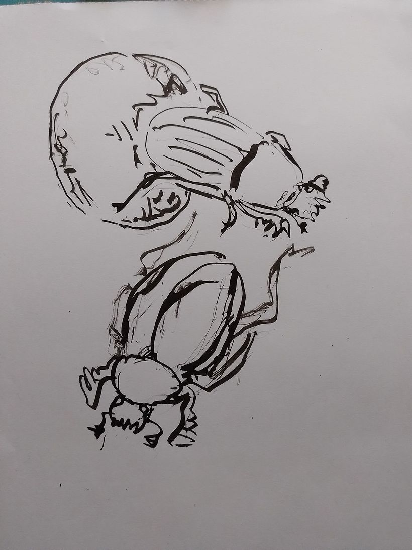 Scarabs drawn in ink using bamboo