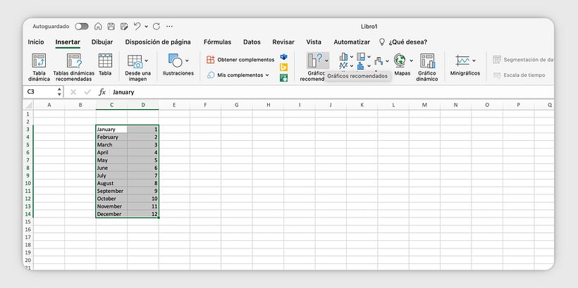 Cómo hacer gráficas en Excel paso 1 selecciona el rango de celdas