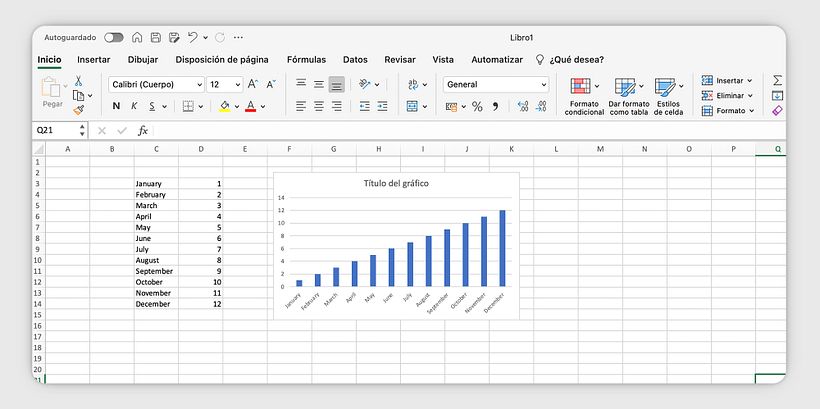 Cómo hacer gráficas en Excel Paso 3 inserta la gráfica en la hoja de cálculo