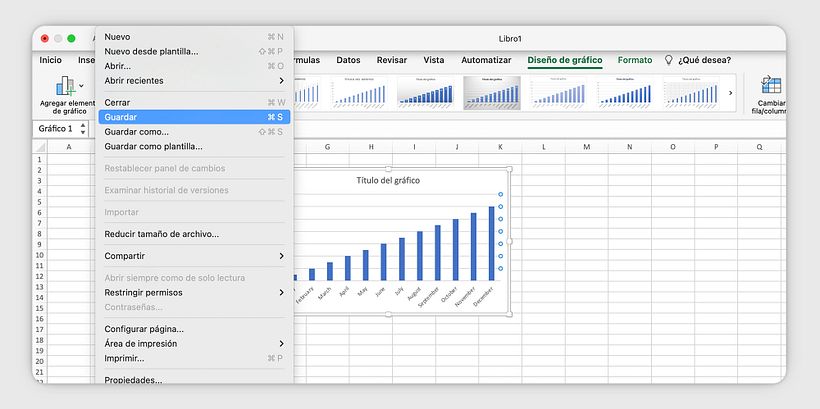 Cómo hacer gráficas en Excel Paso 6 guarda y comparte tu Trabajo
