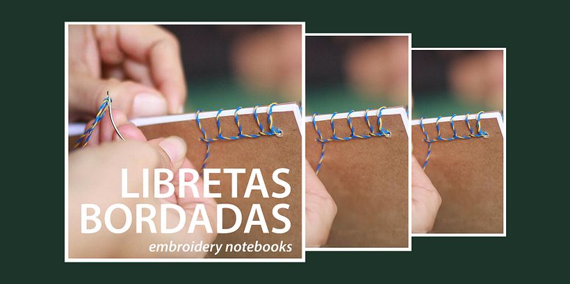 Libretas bordadas por Dessiré Valdez (Hojas de ciprés)