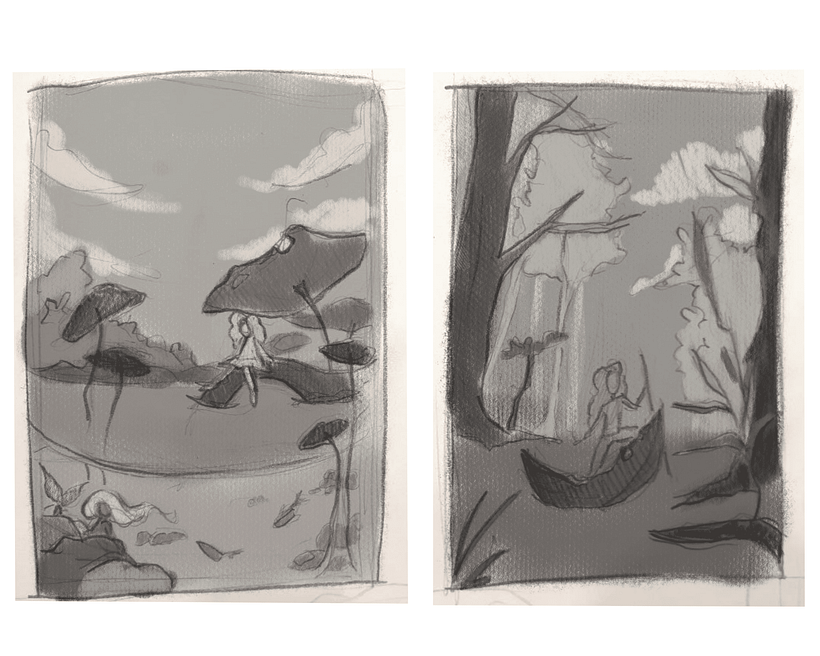Esboço inicial de duas ideias para a ilustração final