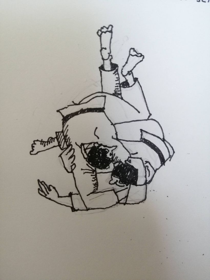 Anaconda choke set up from side control 2024. Handmade sketck on pencil, Grafito 2B y Roller Sharpie 0.5. Paper