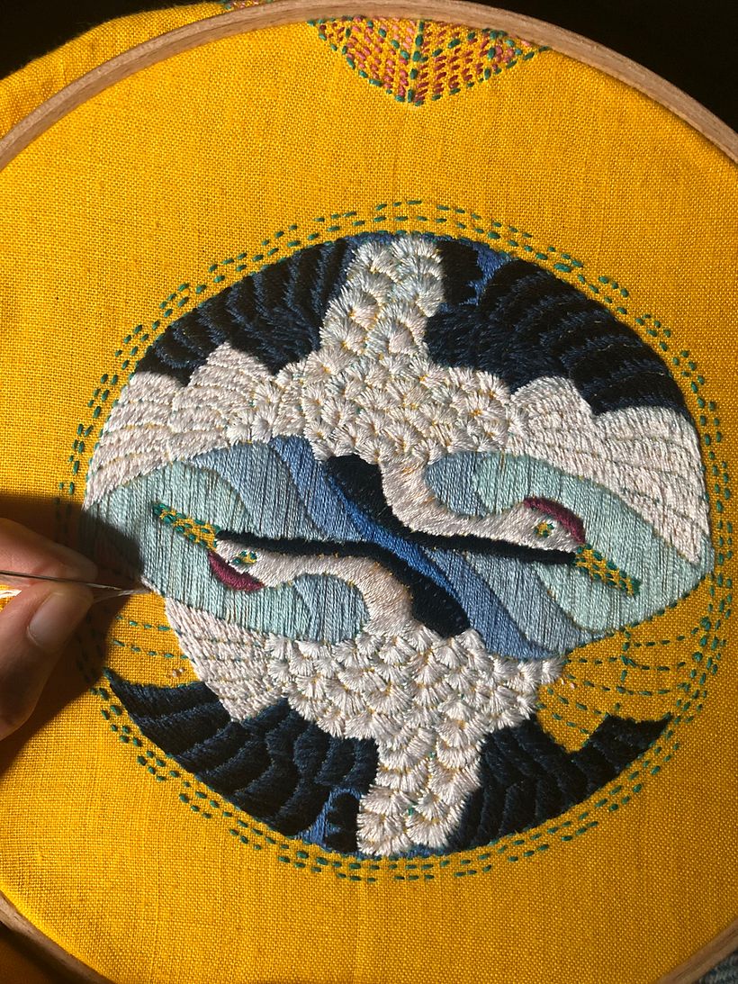 My sashiko motive was filled because I didn't like the outcome on the yellow fabric.