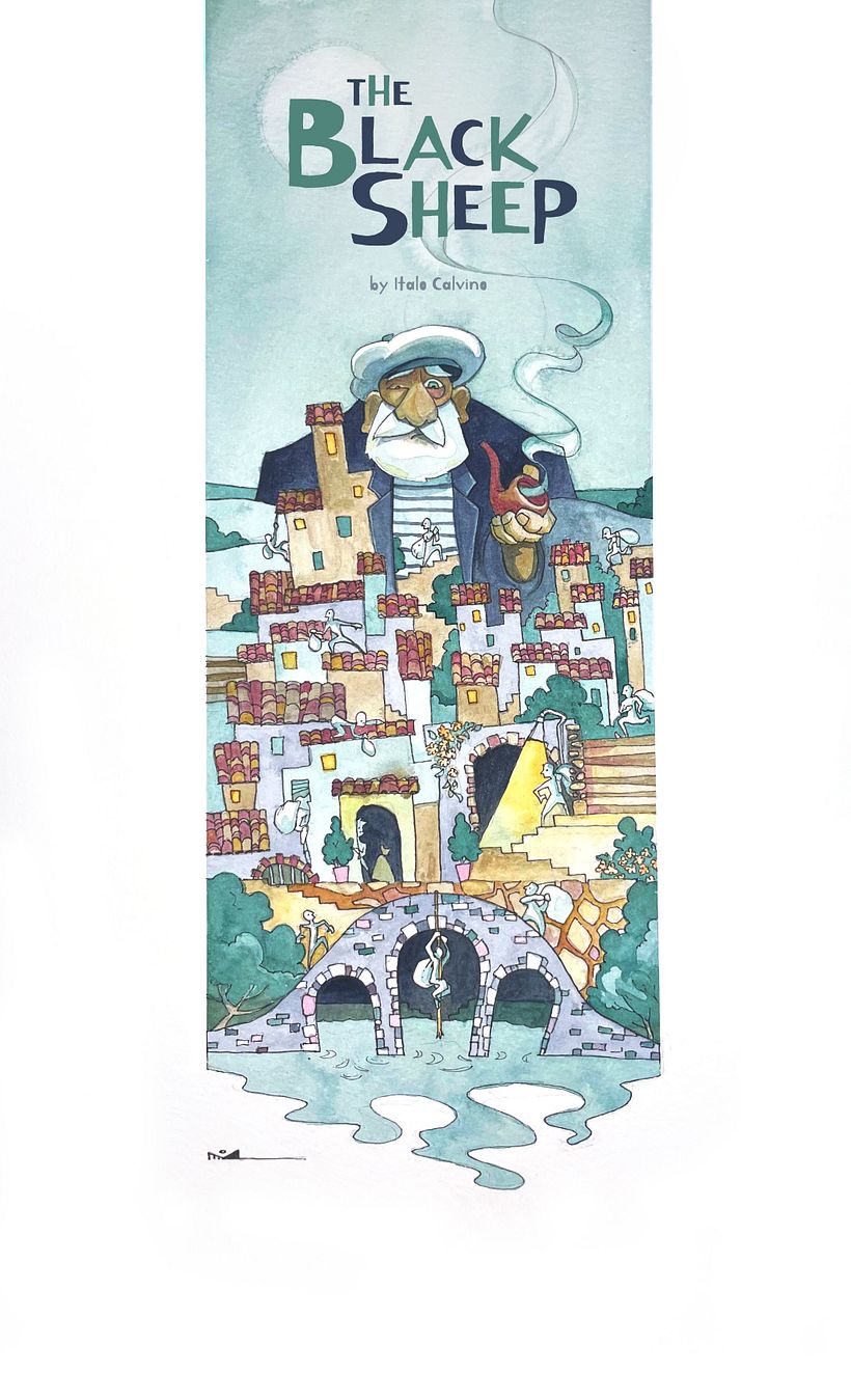 Pencil, ink, and watercolor illustration. 