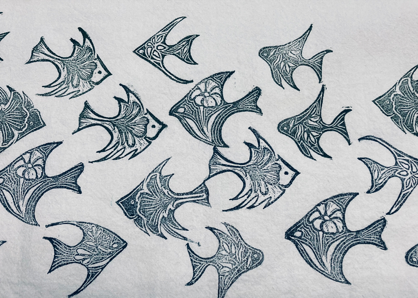 Fish print tea towel