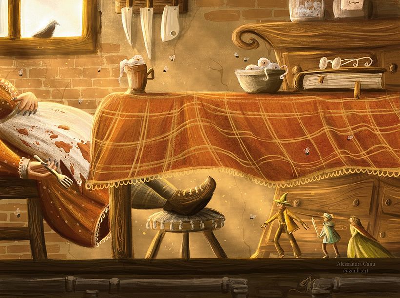 Puddleglum, Eustace and Jill are trying to escape the Gentle Giants’ castle