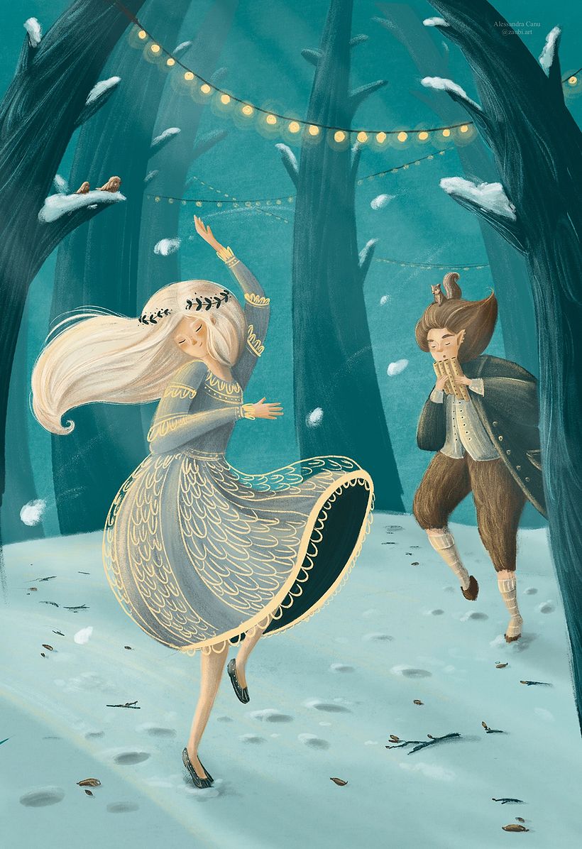 Dryads and fauns are dancing under the moonlight