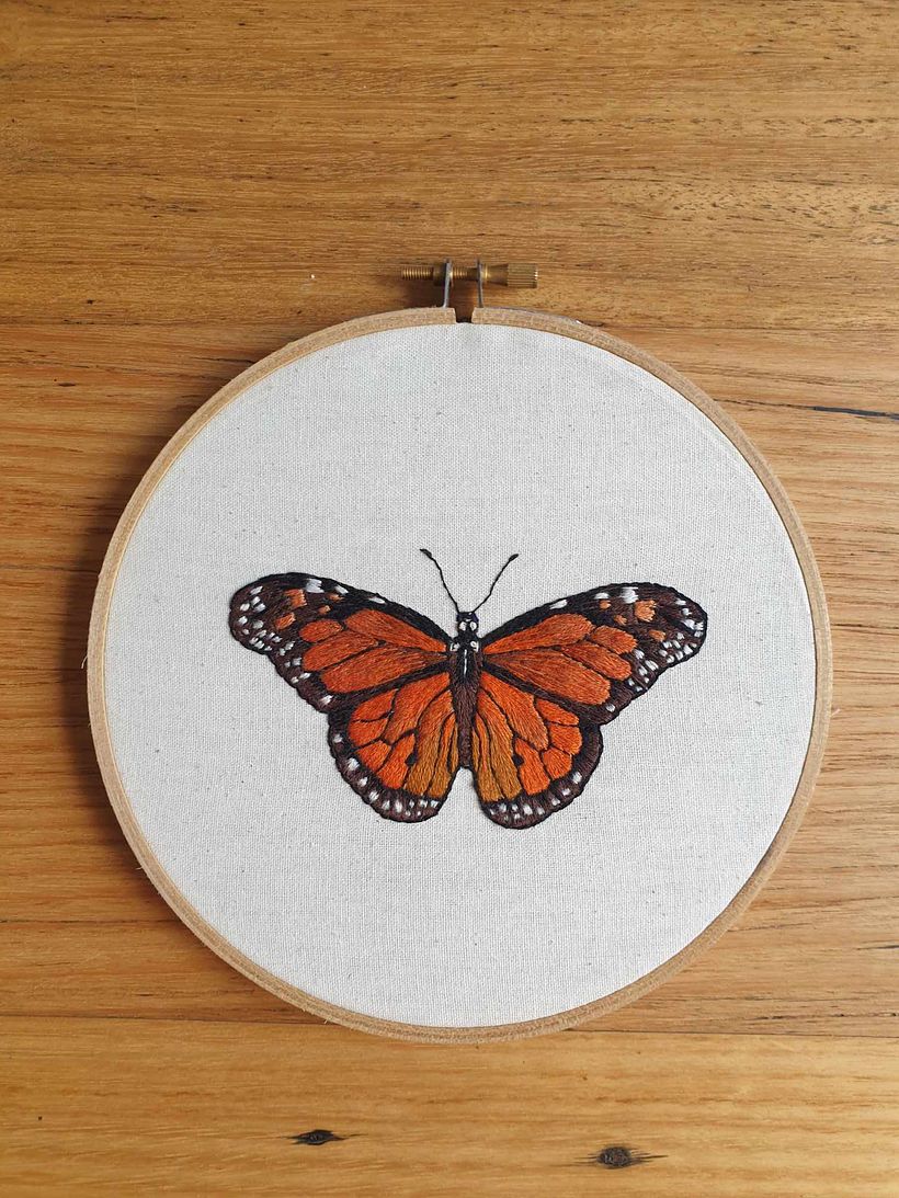 An (Australian) Monarch Butterfly for the course: Realistic Embroidery Techniques 2