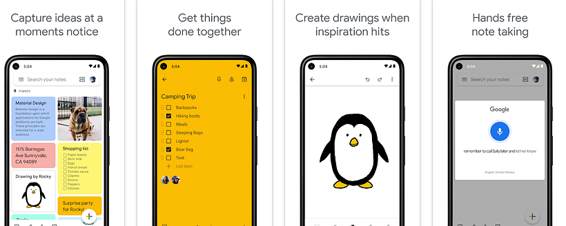 Google Keep app to keep track of things
