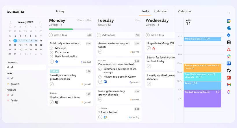 Sunsama app to keep track of things