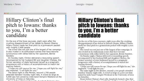 By using paper typefaces for titles and screen typefaces for text, readability is improved.
