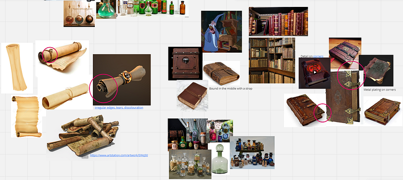 Moodboards collecting inspiration for my project, highlighting the details I wanted to incorporate into my models.