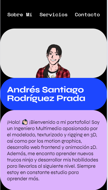 Sección "Sobre Mí" en dispositivo móvil Iphone SE