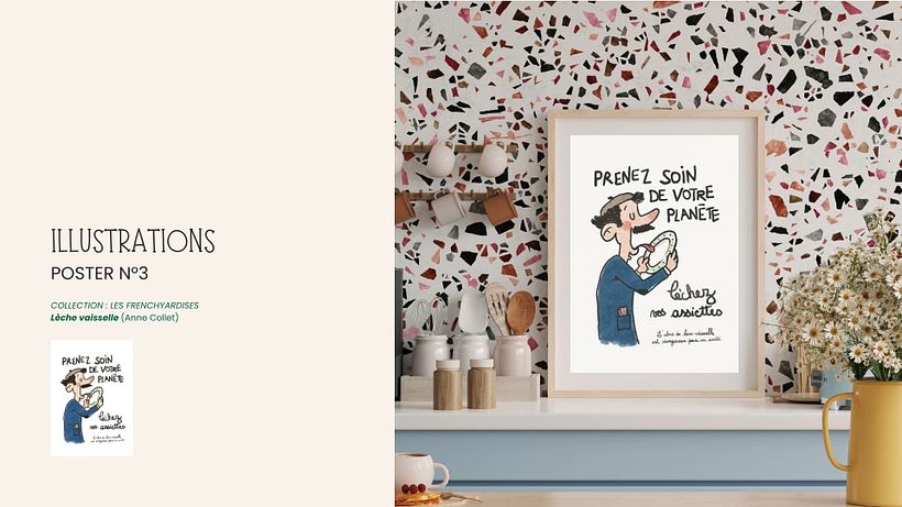 illustration : "Prenez soin de votre planète : léchez vos assiettes ! l'abus de lave-vaisselle est dangereux pour sa santé."