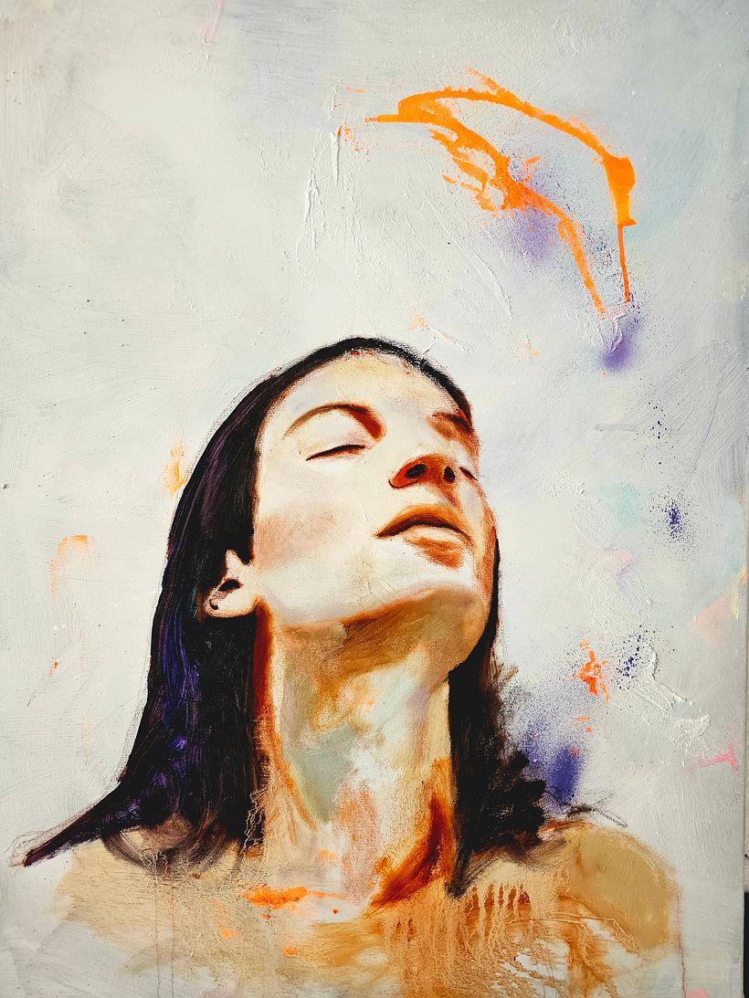 My project in Experimental Portraiture: Fusing Oil, Acrylic, and Spray Paint course 1