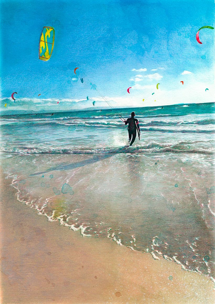 Man kitesurfing realistic portrait drawing 1
