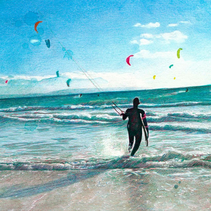 Man kitesurfing realistic portrait drawing 4
