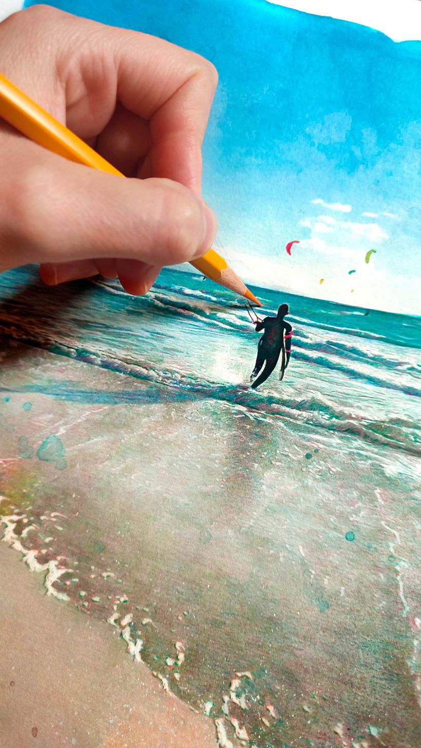 Man kitesurfing realistic portrait drawing 6