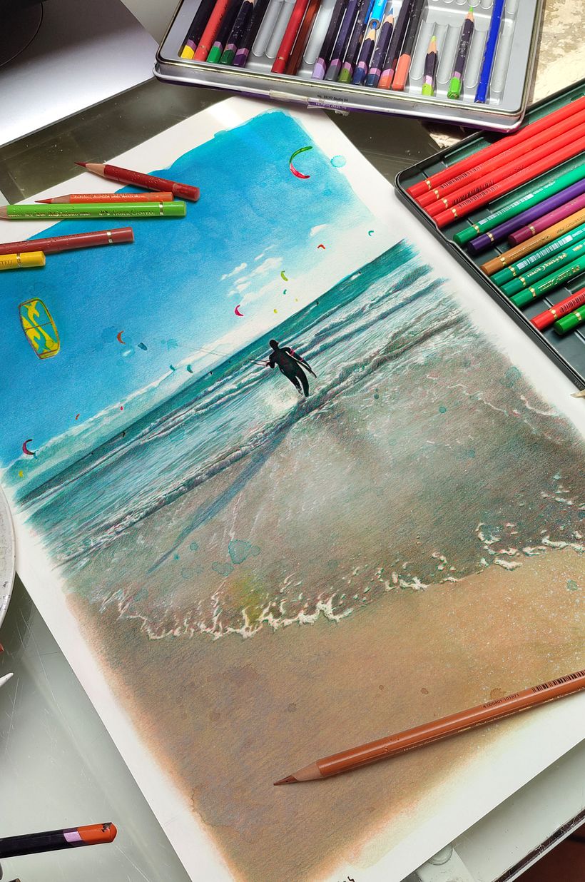 Man kitesurfing realistic portrait drawing 7