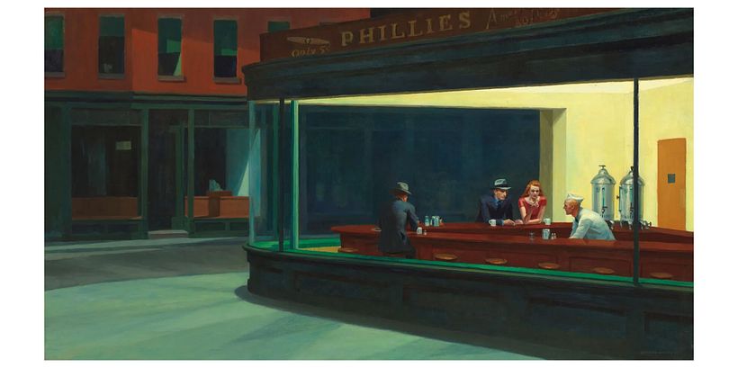 © Nighthawks, oil on canvas by Edward Hopper, 1942, in The Art Institute of Chicago.