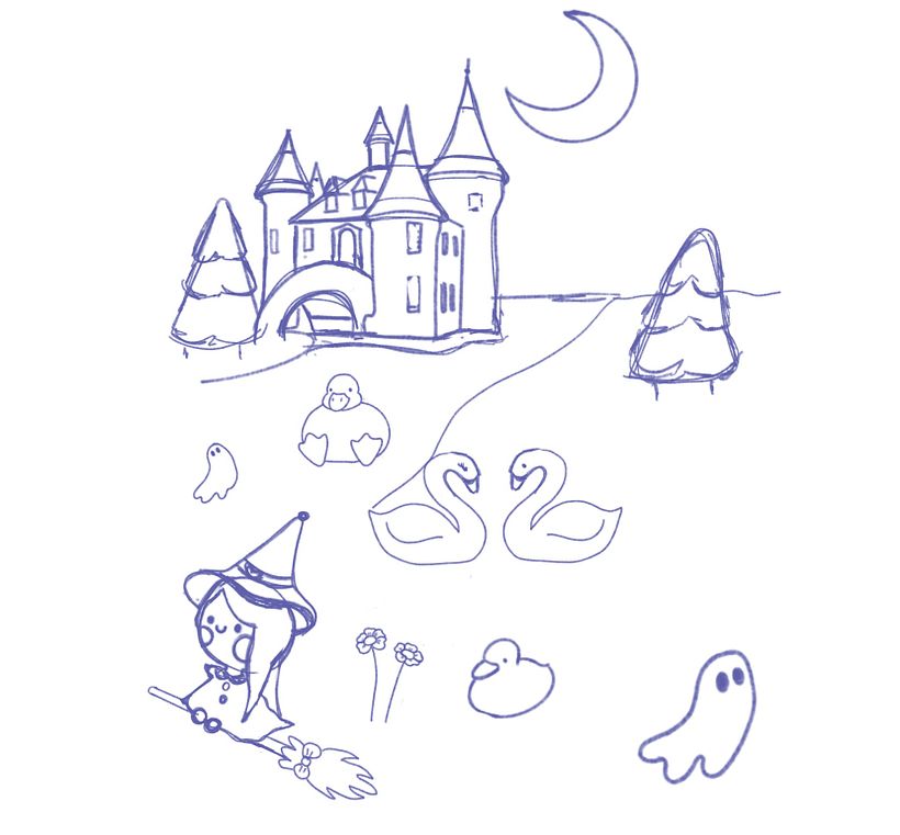 First sketch trying to figure out what objects and characters should I put in the drawing