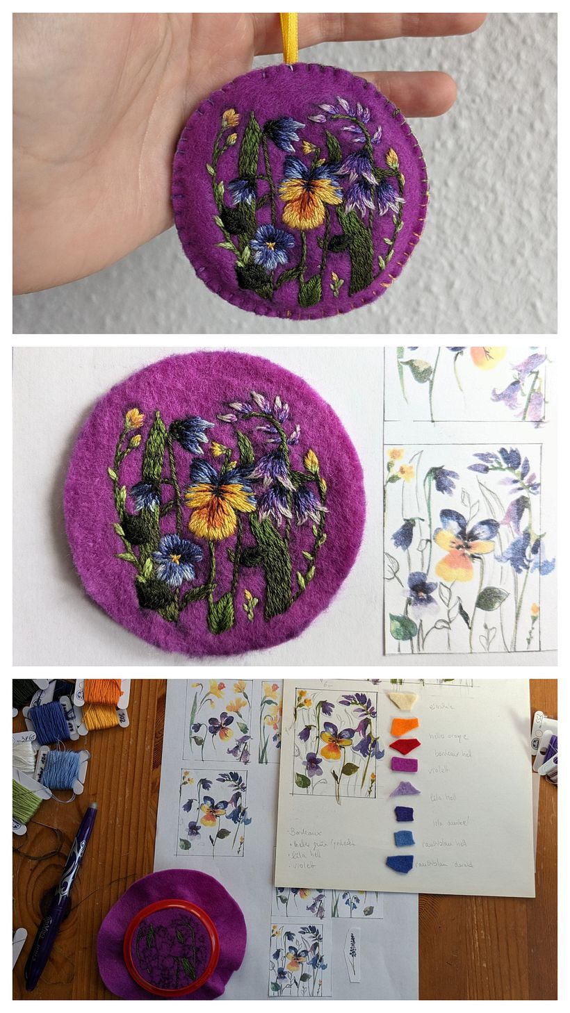 Mein Abschlussprojekt für den Kurs: Sticktechniken für florale Muster auf Filz 3