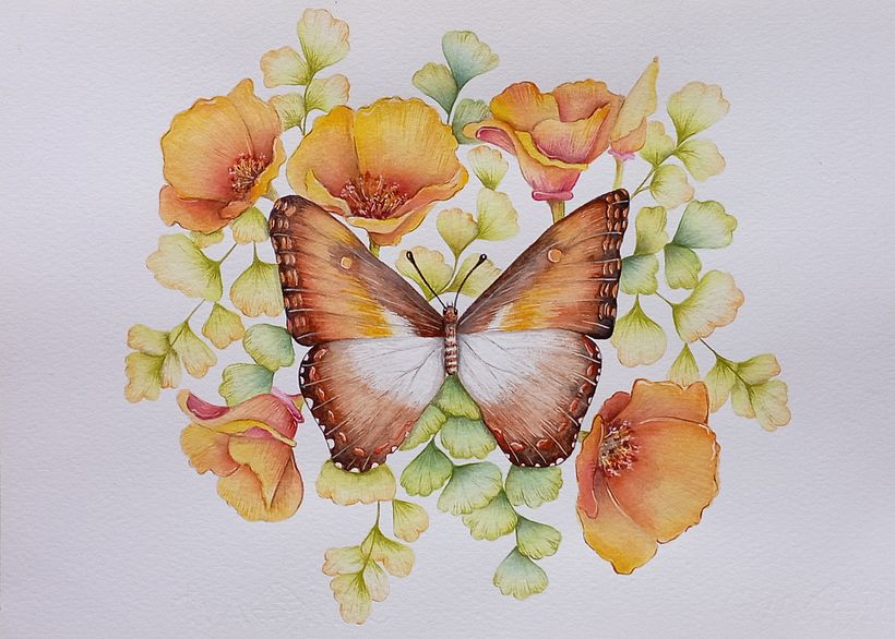 Mi proyecto del curso: Dibujo y composición naturalista en acuarela - Flores y Mariposa 9