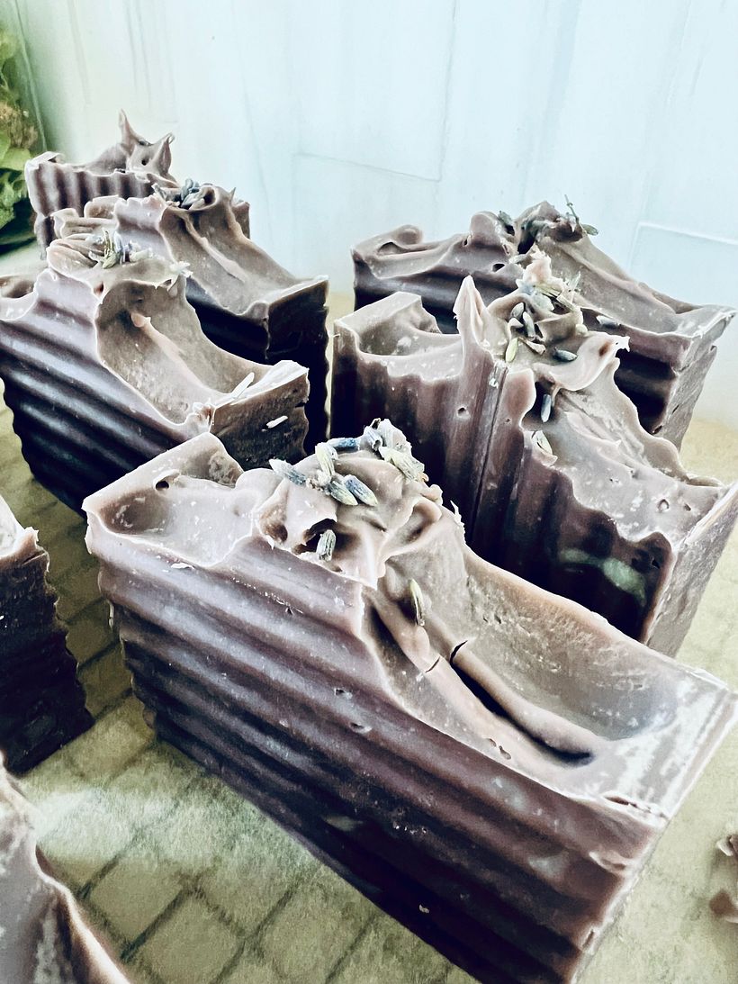 Lavender & Lemon Soap, colored with purple clay