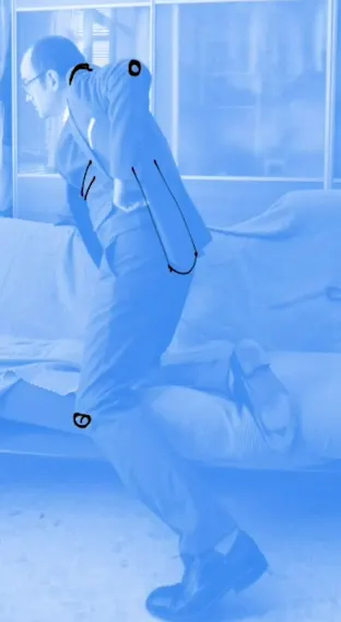This photo shows the stress points of posture (the circles and lines) and gravity (the rectangle of the jacket).