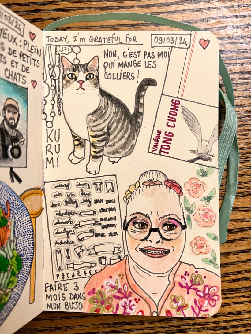 Finding out who nibbles my necklaces ! Reading my friend's book. Preparing 3 months of pages in my Bujo.