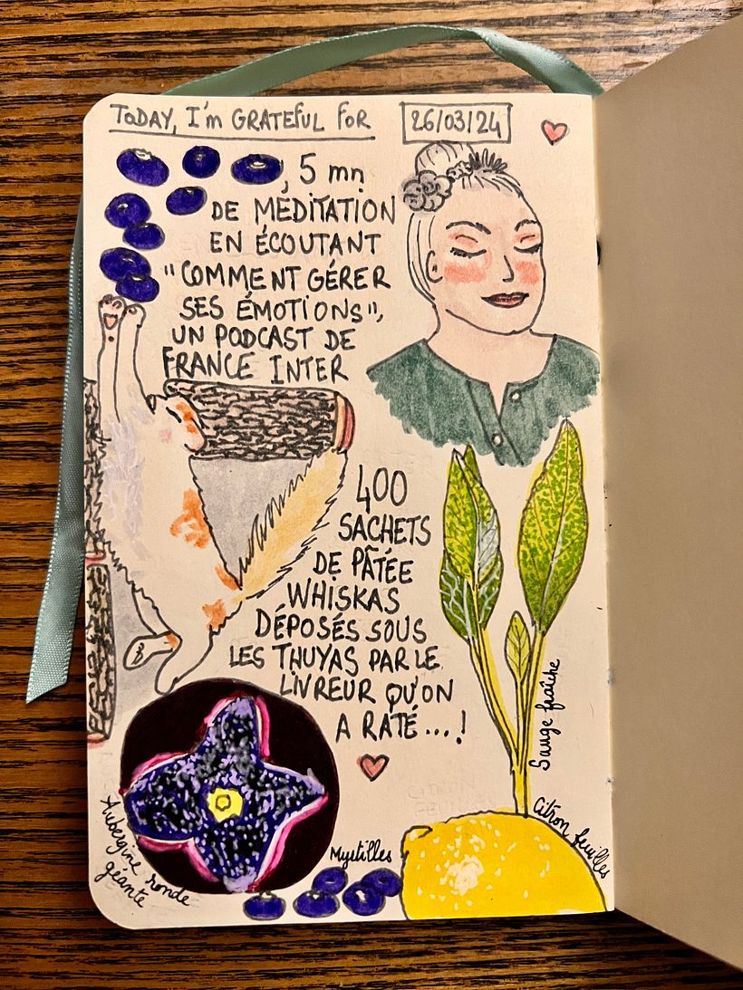 5 minutes of guided meditation on the radio; the food for Potichats delivered even if we didn't hear the bell; fresh fruits