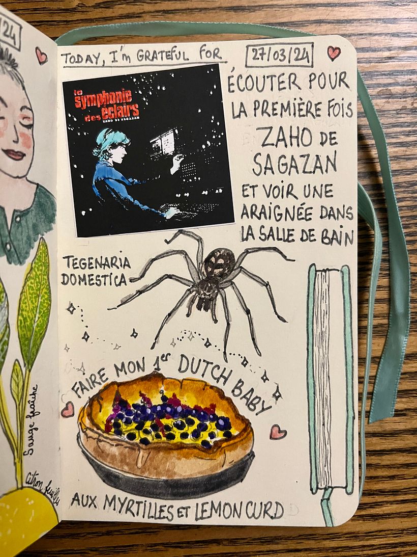Listening for the 1st time to Zaho de Sagazan, seeing a large spider in the bathroom without fear, baking a Dutch Baby