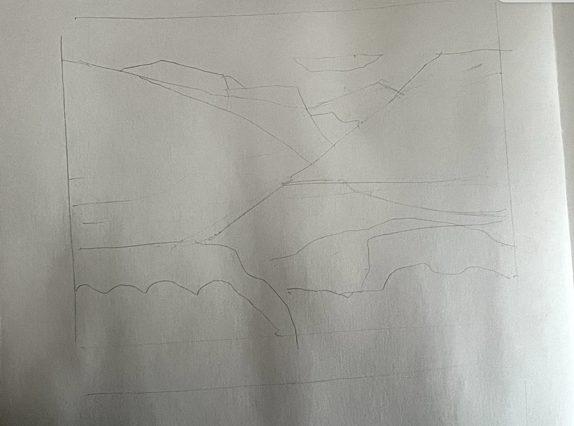Initial sketch showing geometric shapes.