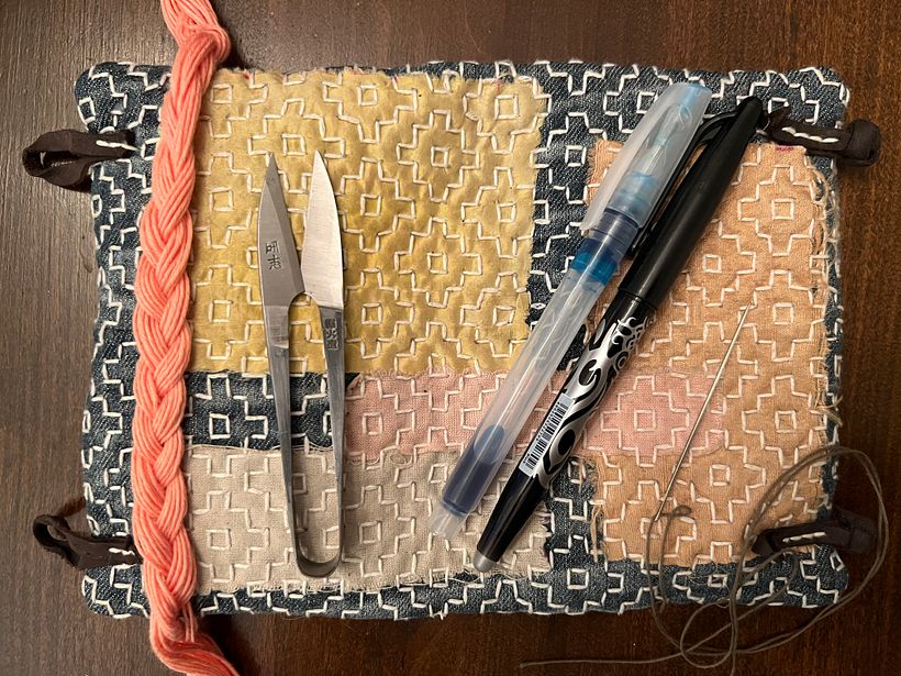 Outside stitched with the Persimmon Flower Sashiko Pattern