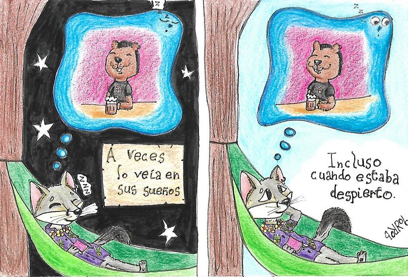 El zorro tropical, el copio y el sueño. Inspirado en "Anoche soñé contigo" de Johansen y dibujos de Liniers.