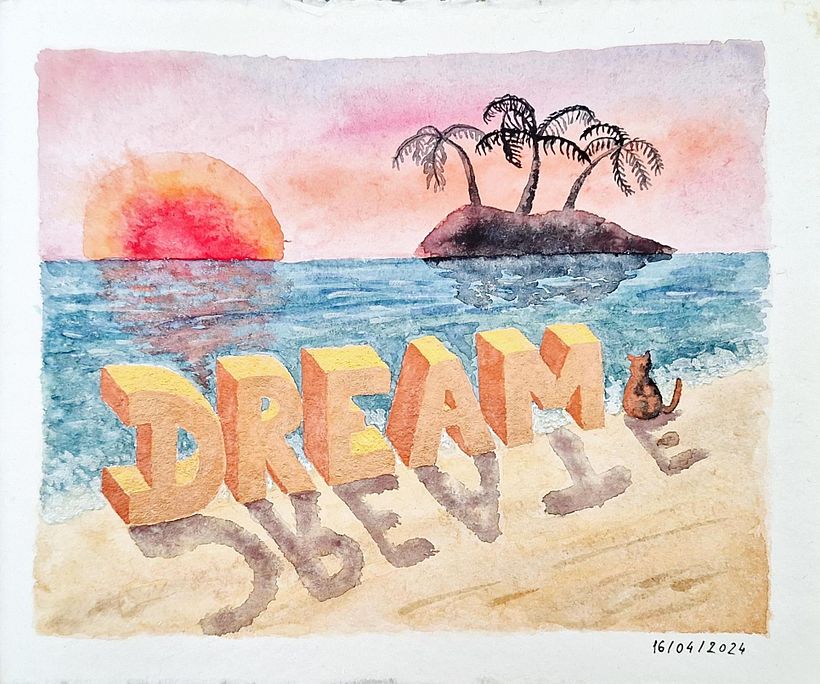 The final design that made it in the watercolor sketchbook