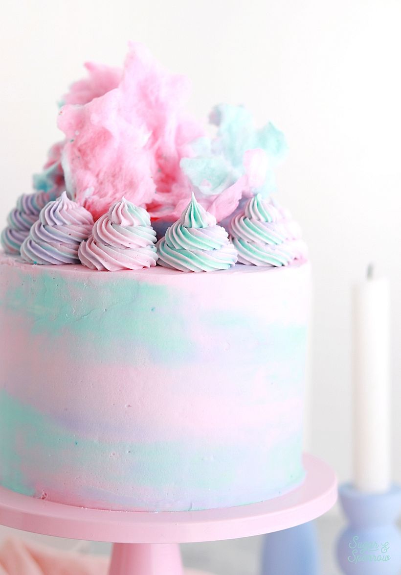 Whimsical Cotton Candy Watercolor Cake 3