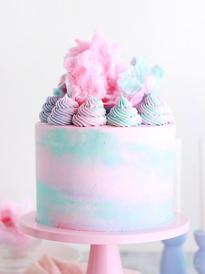 Whimsical Cotton Candy Watercolor Cake 5