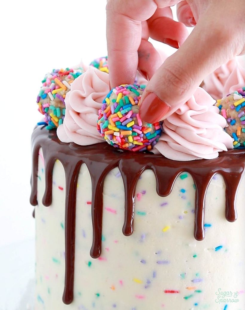 placing the sprinkle cake truffles