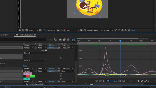 The eyebrows and the rotation of the head are details that will give fluidity to the animation.