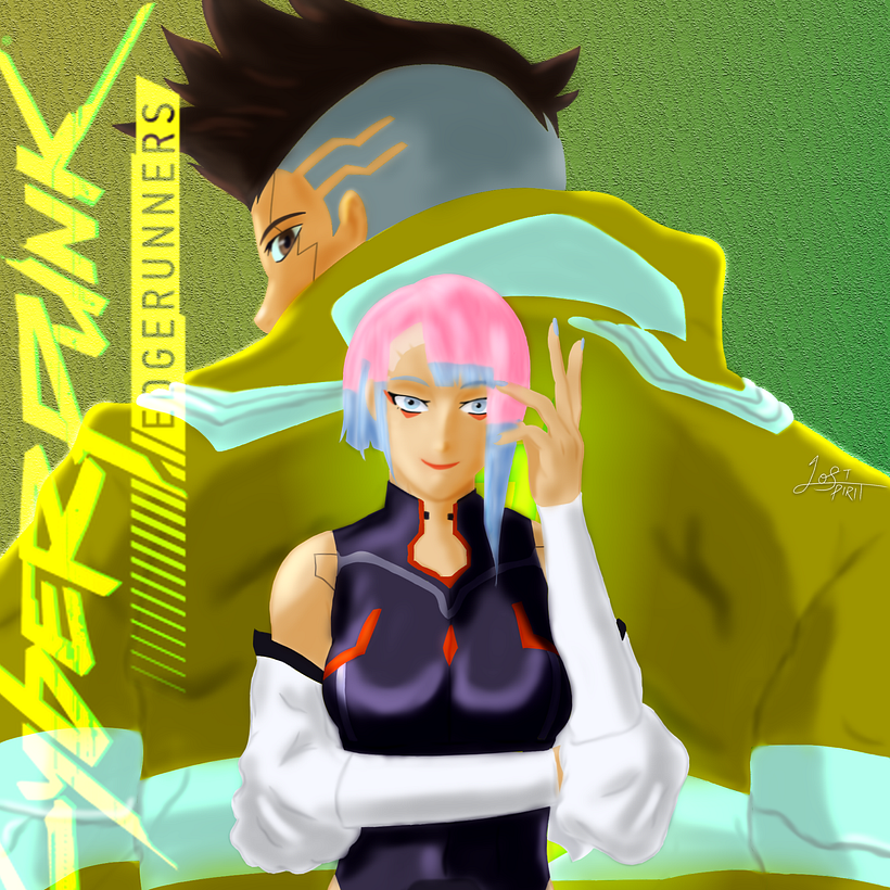 Illustration of the character David and Lucy From Cyberpunk: Edgerunners . Commissions open🔥 . #CyberpunkEdgerunners  #Edger