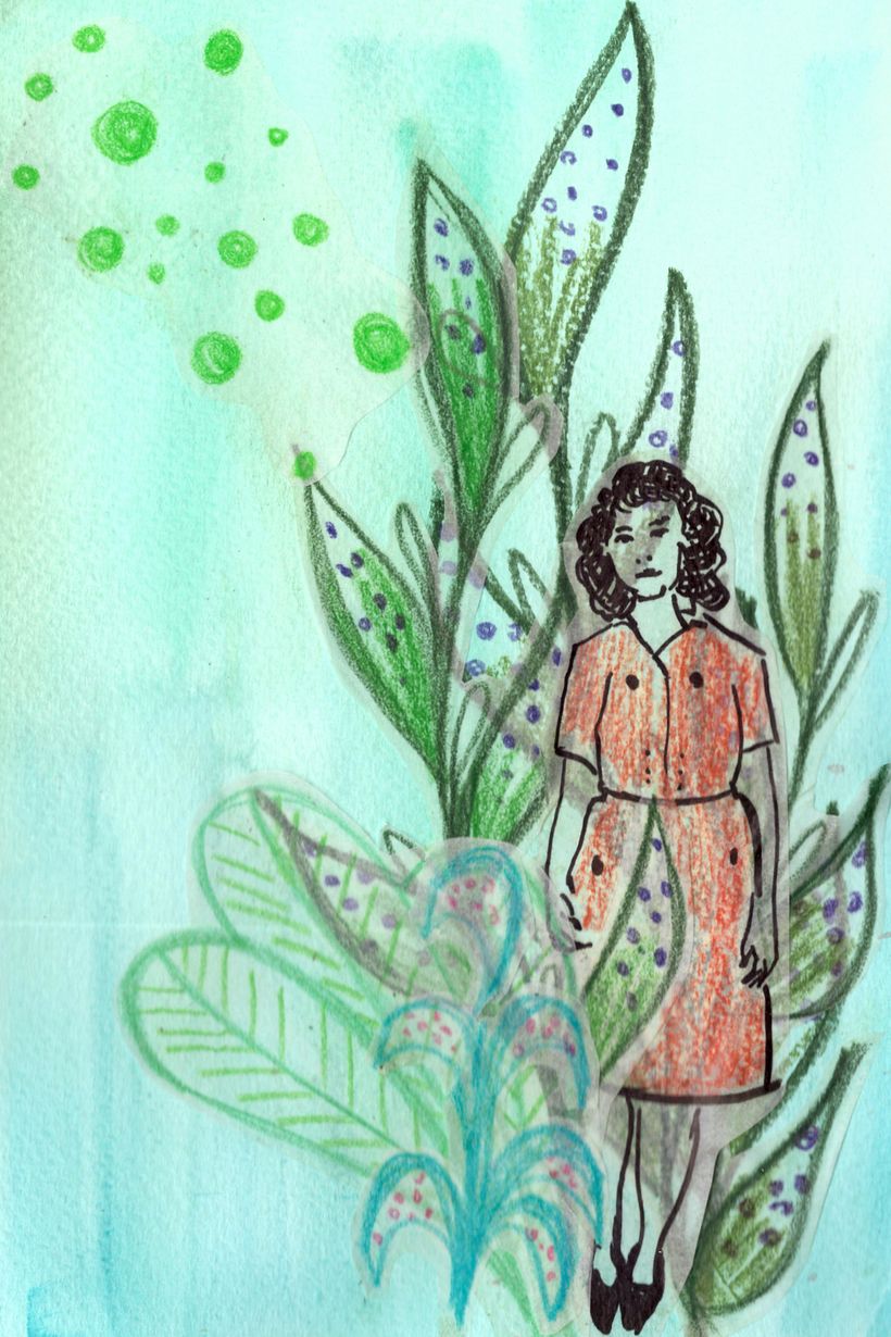 Experimento aquarella, papel transparente y lapiz de color