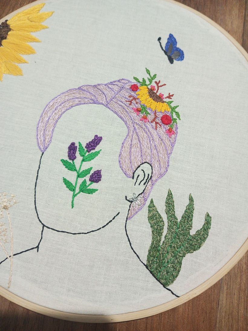 Meu projeto do curso: Retrato bordado com elementos botânicos 2
